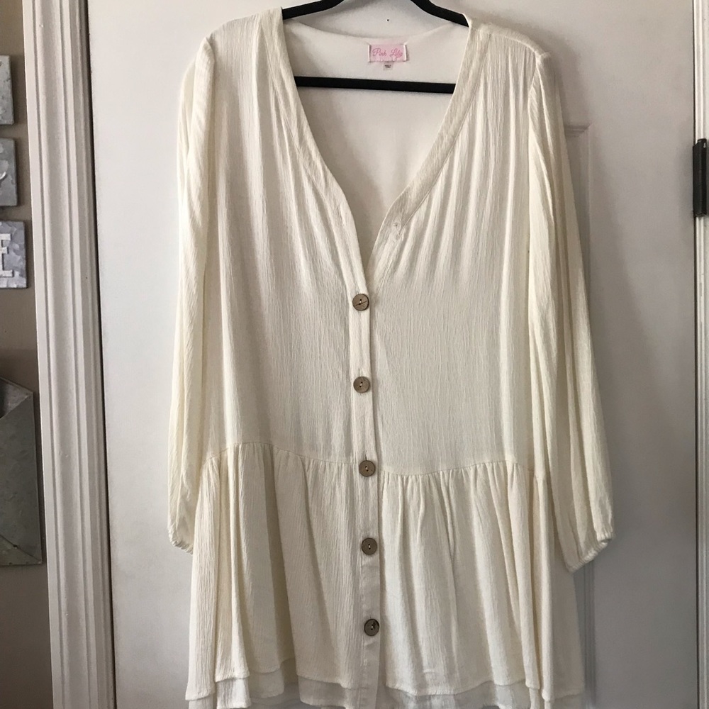 Pink Lily White Long Sleeve Dress
